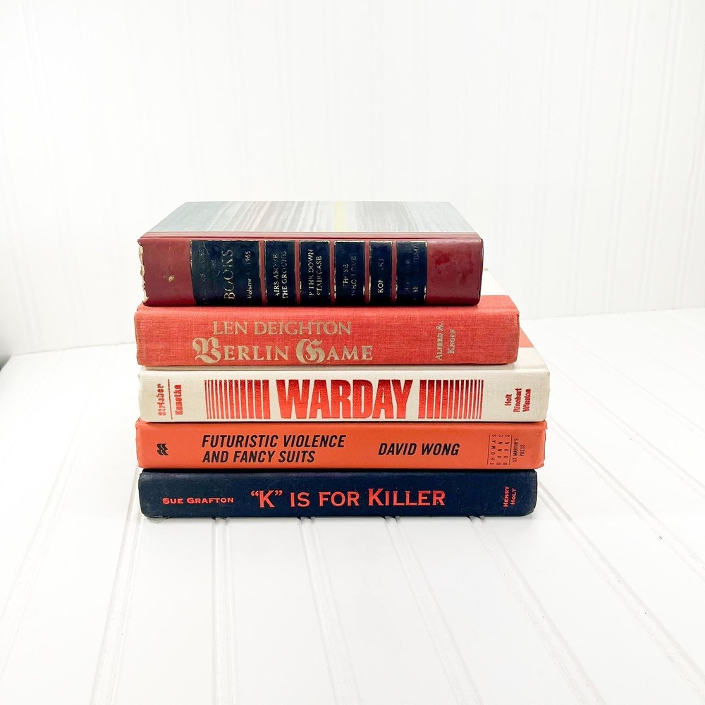 Vintage Black and Orange Decorative Book Stack - Retro Display Books